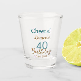 Copo De Shot Cheers 40th birthday name date brown turquoise sim