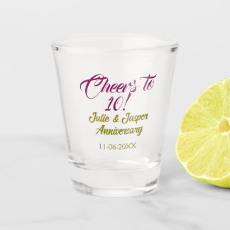 Copo De Shot Cheers to 10th wedding anniversary mauve golden na