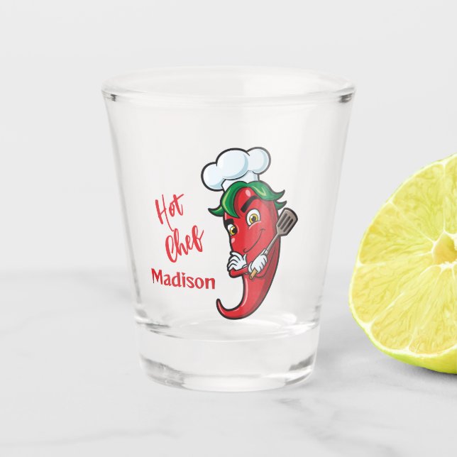 Copo De Shot Chef de pimenta quente de texto personalizado (Frente)