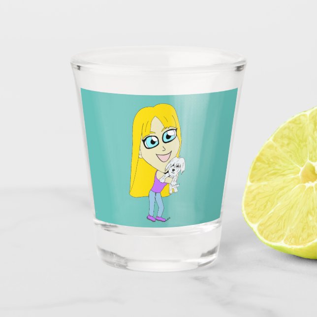 Copo De Shot Chibi com um filhote (Frente)