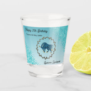 Copo De Shot Chic Teal Blue Glitter & Taurus Zodiac Aniversário