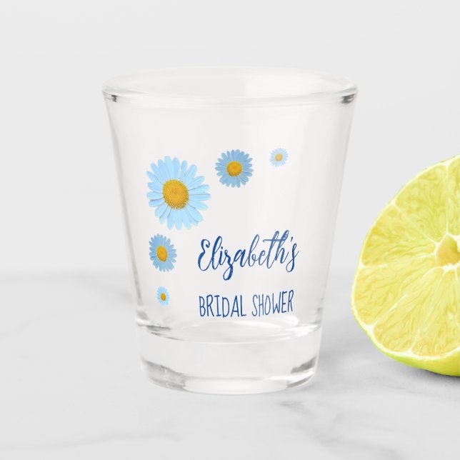 Copo De Shot Chuva de Flores de Margaridas Azuis para Noiva (Frente)