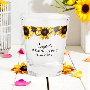Copo De Shot Chuva de Noiva de Girassol Amarelo Floral Branco