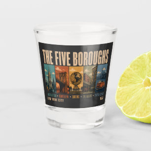 Copo De Shot Cinco Bairros Nova York NYC Ilustração Retro