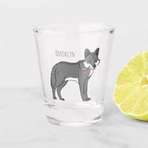 Copo De Shot Cinza lobo com ilustração de desenho animado