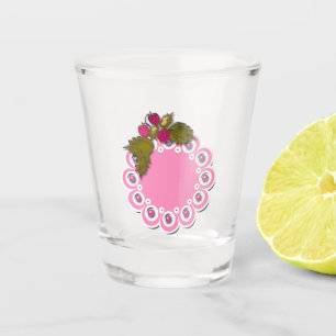 Copo De Shot Círculo cor-de-rosa morango folhas esboços cartoon