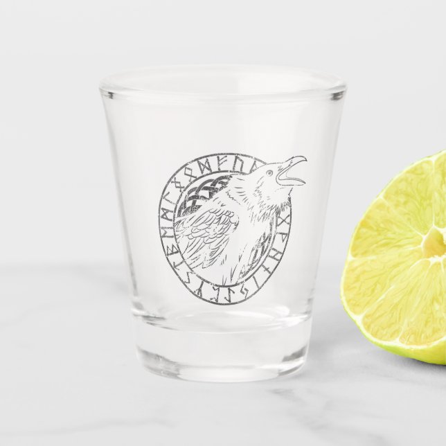 Copo De Shot Círculo Rúnico Viking Odin Corvos Huginn Muninn (Frente)