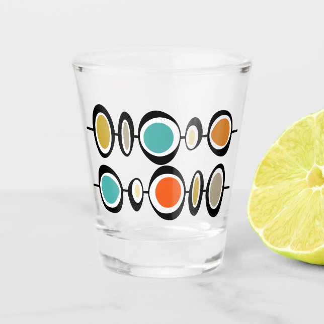 Copo De Shot Círculos Funsos Meio século de Laranja Turquesa (Frente)