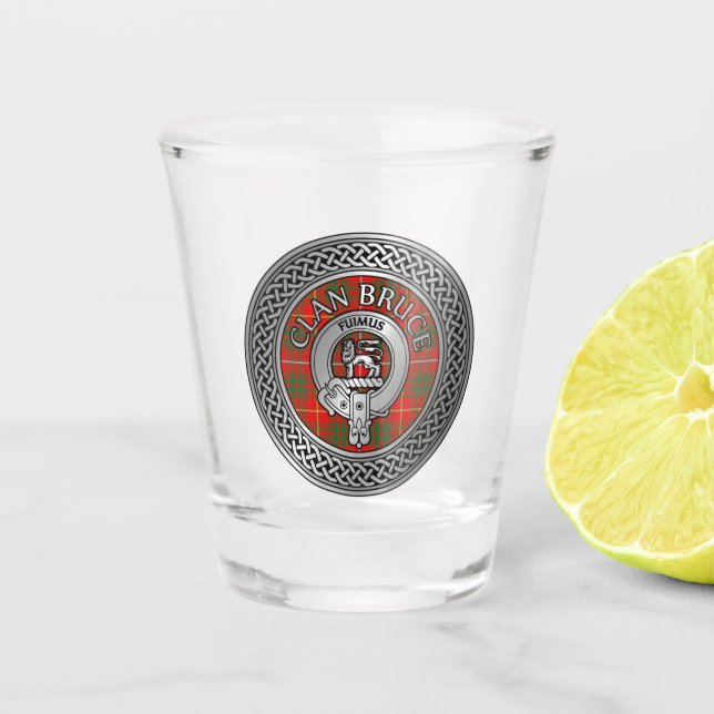 Copo De Shot Clan Bruce Crest e Tartan Knot (Frente)