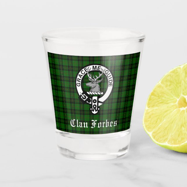 Copo De Shot Clan Forbes Tartan e Crachá Crest (Frente)
