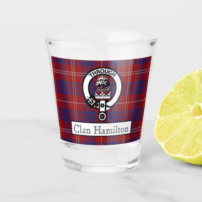 Copo De Shot Clan Hamilton Crest e Tartan (Frente)