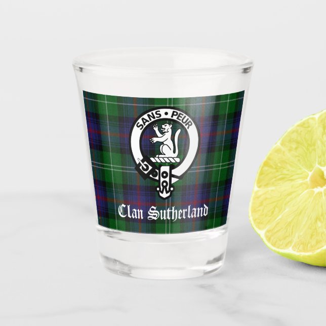 Copo De Shot Clan Sutherland Crest & Tartan (Frente)