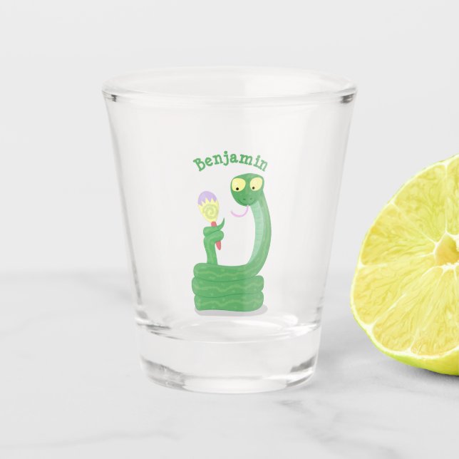 Copo De Shot Cobra verde engraçado com desenhos de maraca (Frente)