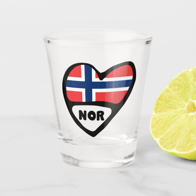 Copo De Shot Código do País da Noruega Flag Heart, NOR (Frente)