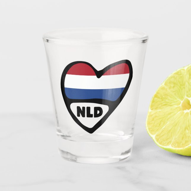 Copo De Shot Código do País Holandês Flag Heart, NLD (Frente)