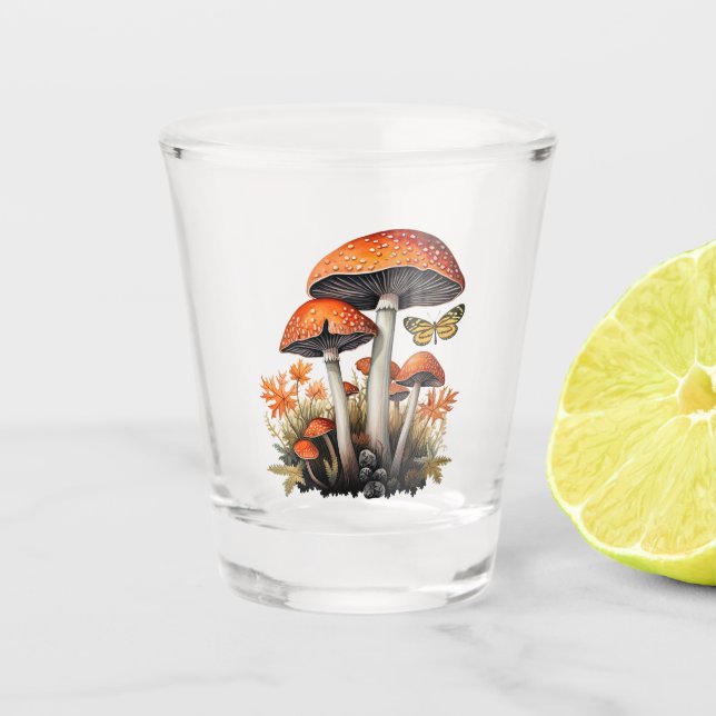 Copo De Shot Cogumelos de Madeira de Outono Laranja (Frente)
