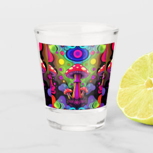 Copo De Shot Cogumelos Retro Coloridos Vibrantes Psicodélicos
