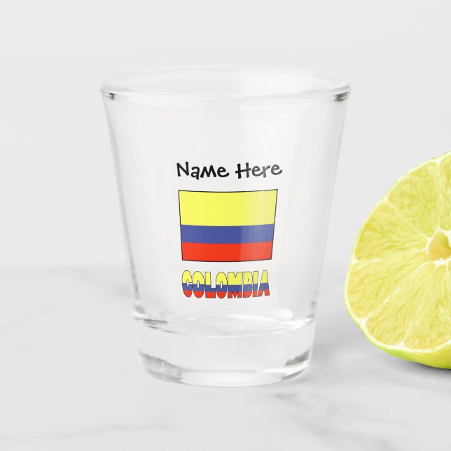 Copo De Shot Colômbia e bandeira colombiana com seu nome (Frente)