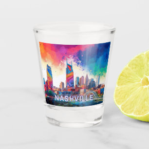Copo De Shot Colorida Arte Abstrata do Horizonte de Nashville