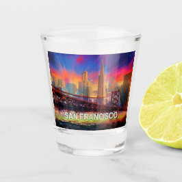 Copo De Shot Colorida San Francisco Skyline Abstrato Art