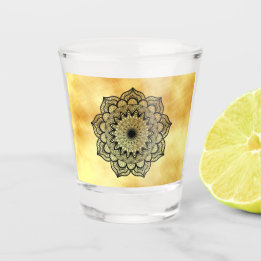 Copo De Shot Copo para Shot com Mandala Preta em Fundo Dourado 