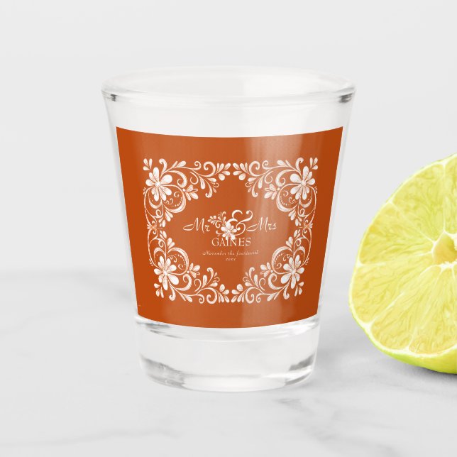 Copo De Shot Copo para Shot Romântico Laranja Queimado Mr & Mrs (Frente)