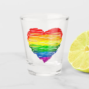 Copo De Shot Coração colorido arco-íris do SlipperyJoe rabiscad