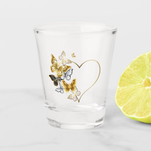 Copo De Shot Coração com Borboletas Ouros