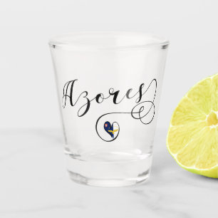 Copo De Shot Coração da bandeira de Açores, Portugal, açoriano
