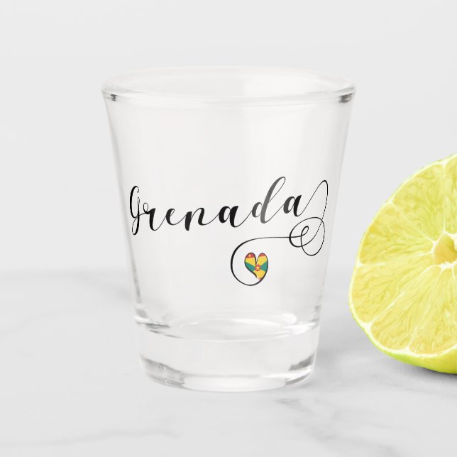 Copo De Shot Coração da bandeira de Grenada, granadino (Frente)