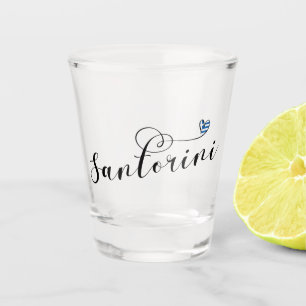 Copo De Shot Coração Santorini Na Bandeira, Grécia, Thira