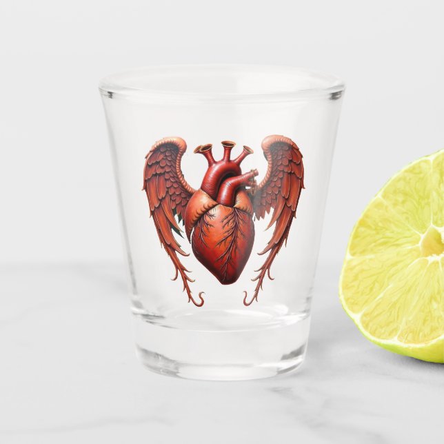 Copo De Shot Coração vermelho gótico com Rosas - Romântico escu (Frente)