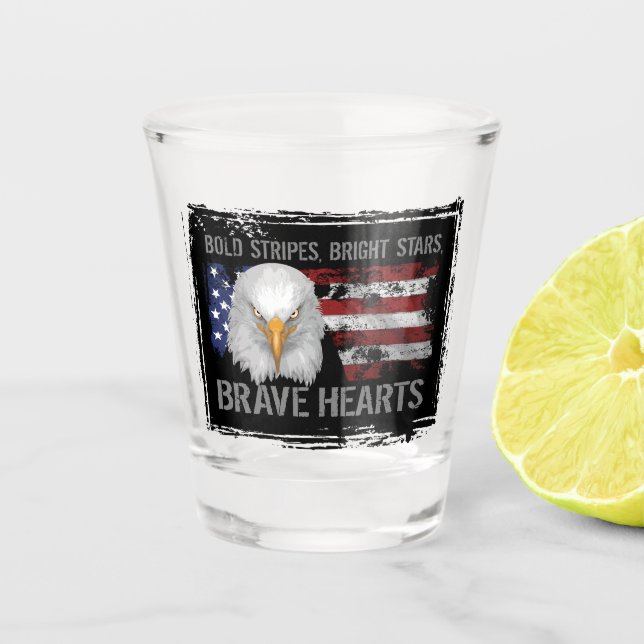 Copo De Shot Corações Americanos Corajosos (Frente)