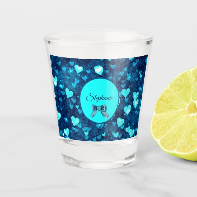 Copo De Shot Corações Azuis Vivos (Frente)