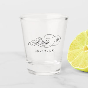 Copo De Shot Corações de Caligrafia Ornamentada Noiva ID1025