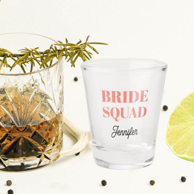 Copo De Shot Coral Wedding Bride Squad Personalized (In Situ)