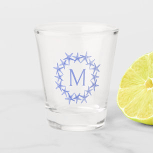 Copo De Shot Coroa de Estrela-do-Mar Azul e Branco Costeira com