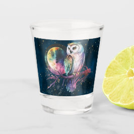 Copo De Shot Coruja Mística Arco-Íris e Lua Cheia Celestial