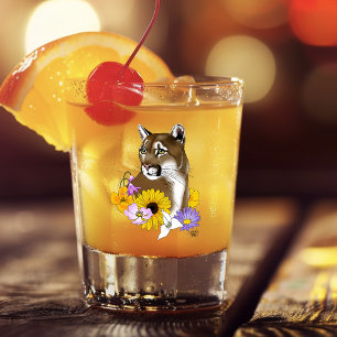 Copo De Shot Cougar Mountain Lion Puma Flores