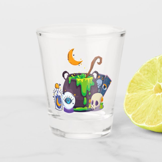 Copo De Shot Cozinhar De Witch Cauldron Sob O Luar (Frente)