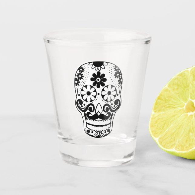 Copo De Shot Crânio de açúcar branco preto (Frente)