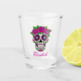 Copo De Shot Crânio do açúcar com rosas cor-de-rosa |