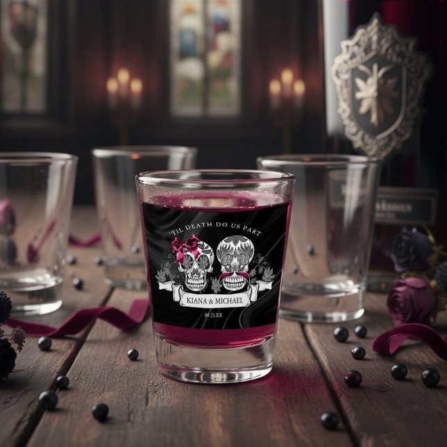 Copo De Shot Crânios Burgundy Hallowedding Gótico ID866  (Criador carregado)