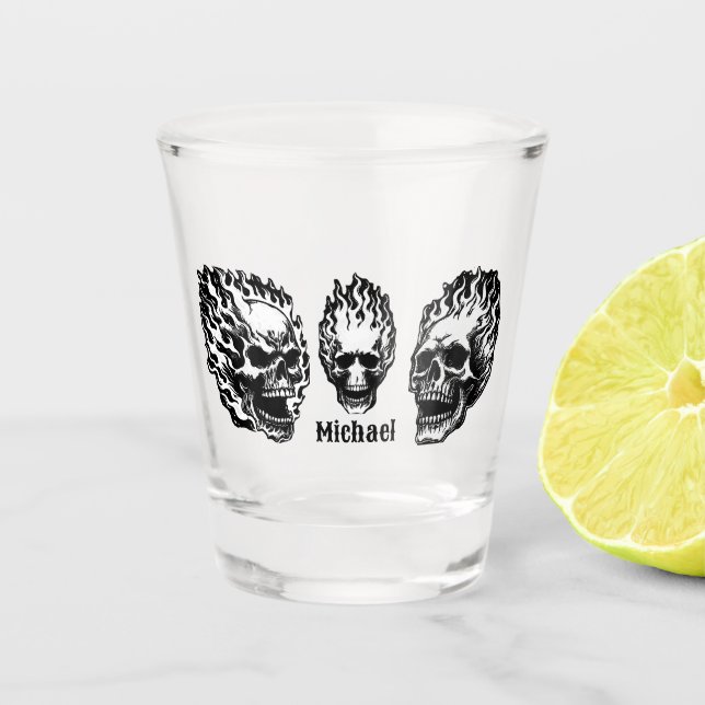 Copo De Shot Cránios Flamejantes Personalizados (Frente)