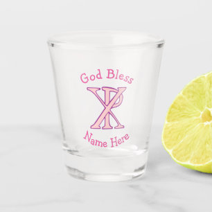Copo De Shot Cruz Cristã Chi Ro Rosa Personalizada