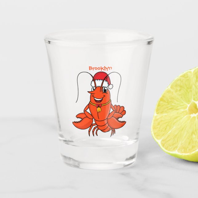 Copo De Shot Cute happy lobster wearing Christmas hat cartoon (Frente)