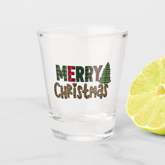 Copo de Shot da Árvore de Natal Alegre - Favor de  (Frente)
