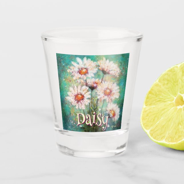 Copo De Shot Daisies Impressionistic Floral Teal Personalized (Frente)