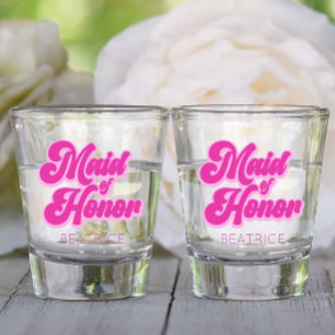 Copo De Shot Dama de Honra Bubblegum Rosa Retro Nome Personaliz