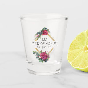 Copo De Shot Dama de Honra Rosa Vermelha Casamento Data Monogra
